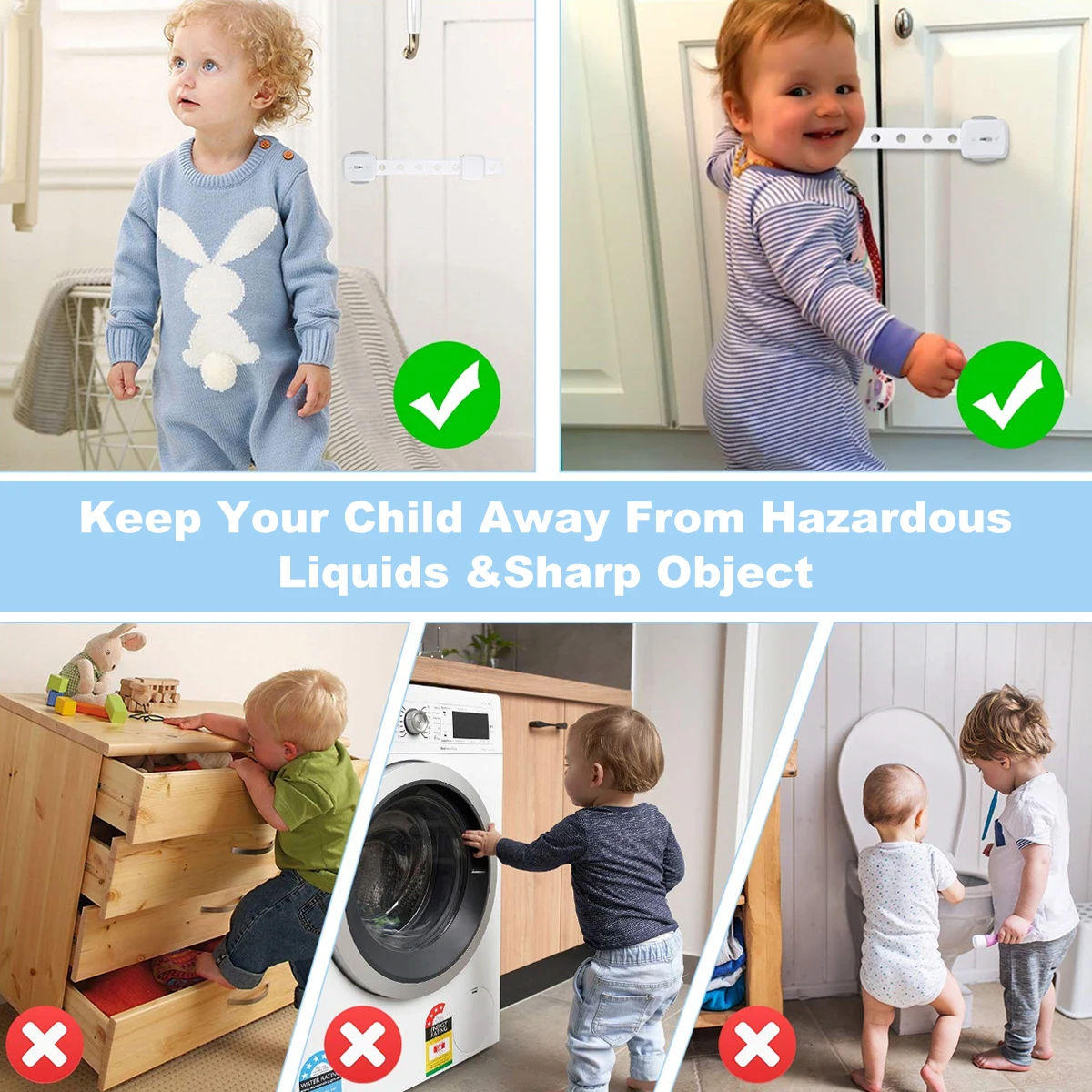 

5 Pcs Child Safety Lock Cabinet Cupboard Household Latch for Kids Anti Pinch Drawer Plastic White Style Long Lasting