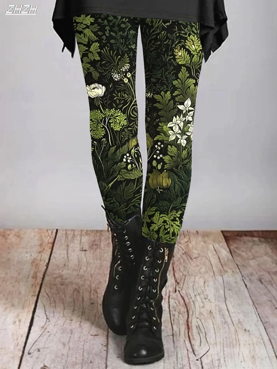 Women's Leggings Natural Floral Printed Pants Polyester Spandex Stretch Elastic Waist ,Control Fall Winter Outdoor Streetwear