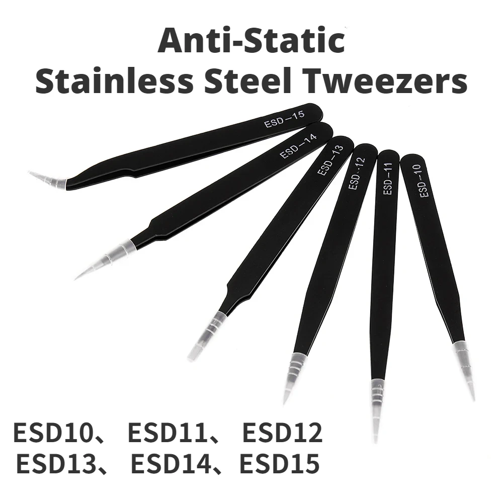 ESD Anti-Static Stainless Steel Tweezers Set Maintenance Repair Tool Kit Anti Static Model Making Tool Hand Tool Set Twizers