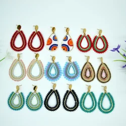 Rice bead earrings Crystal Water drop Tide Bohemia Hand knitting Alloy Originality Geometry Beaded earrings