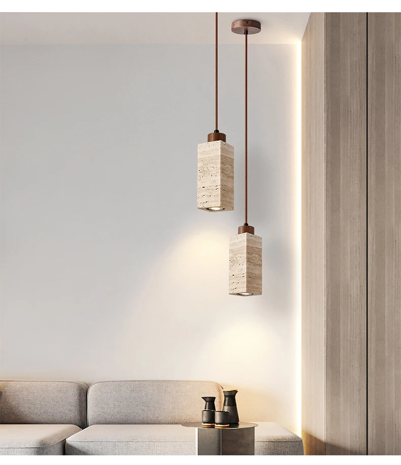 Yellow Stone Pendant Light Dining Table Japan Wabi-Sabi Travertine Droplight Nordic Bedside Restaurant Aisle Hanging Lamp