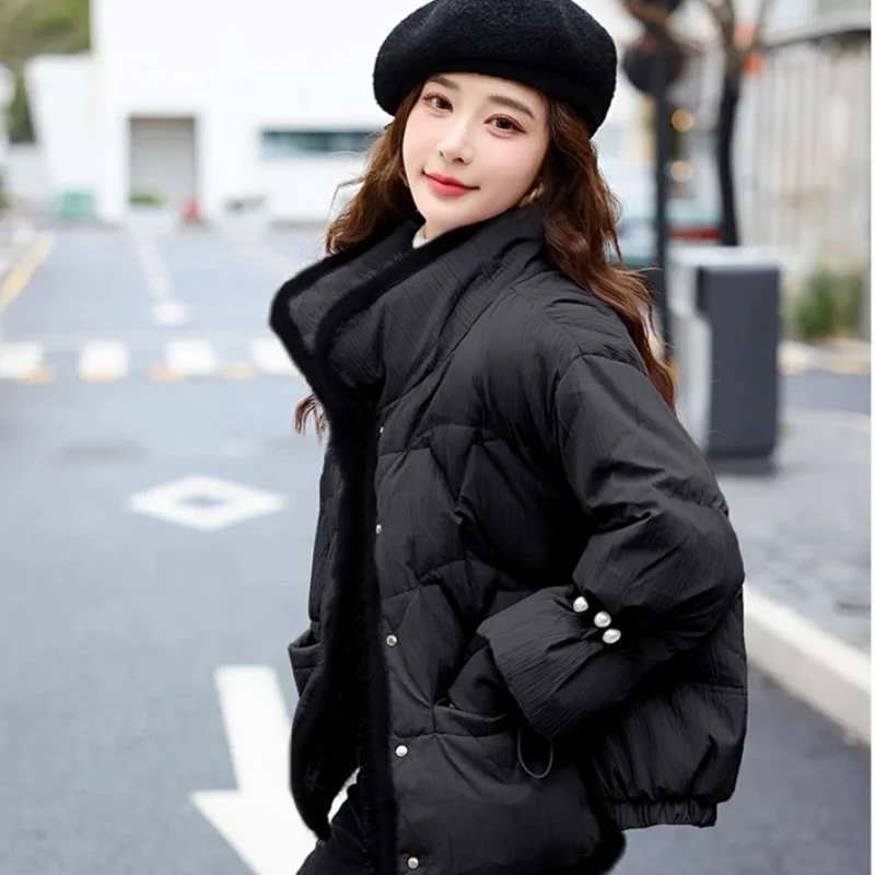 2024 New Jackets for Women Winter Coat Female Light Luxury Classy Pearls Down Jacket Stand-up Collar Short Women\'s Outerwears