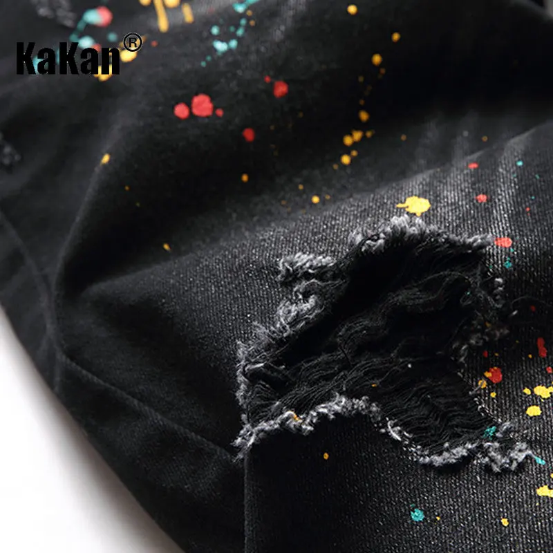 Kakan - New European and American Distressed Stretch Black Jeans for Men, Personalized Vintage Washed Casual Jeans K36-B03