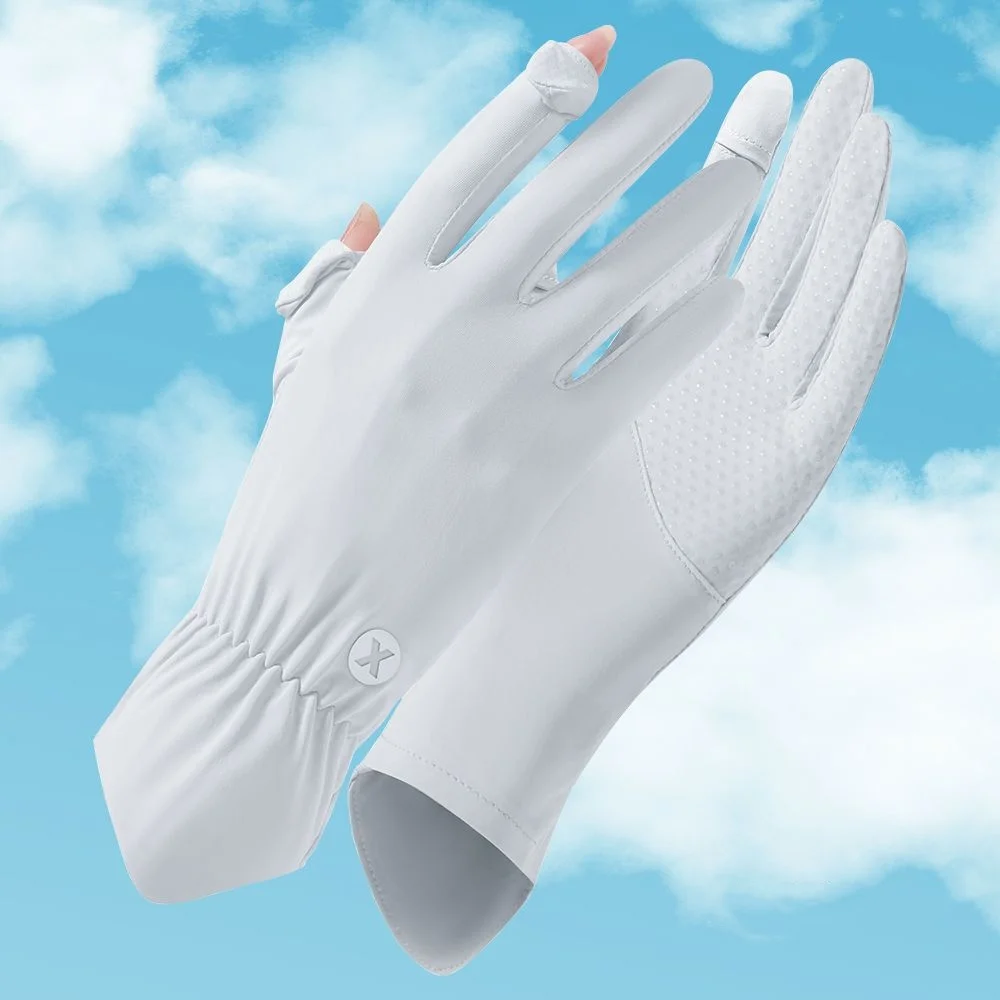 Summer Ice Silk Sunscreen WOMEN\'S Gloves Outdoor Driving and Riding Non-slip Touch Screen Flip Cover Elastic Breathable Long Fin