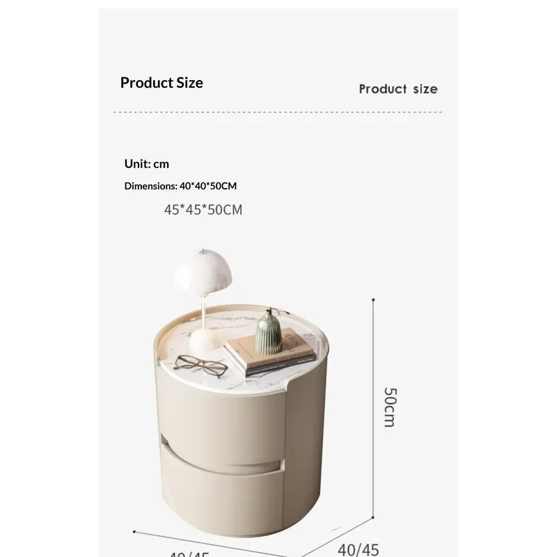 Round Bedside Table with 2 Drawers Simple Nightstand for Bedroom Hotel Furniture Modern End Table Storage Cabinet
