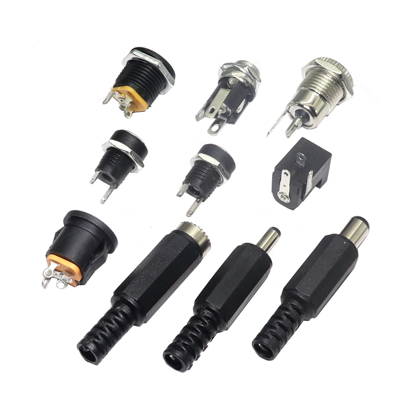 【10Set】DC Power Adapter Connector DC005 DC015 DC022 DC025 DC099 DC Power Plug Male Female Jack Socket Nut Panel Mount
