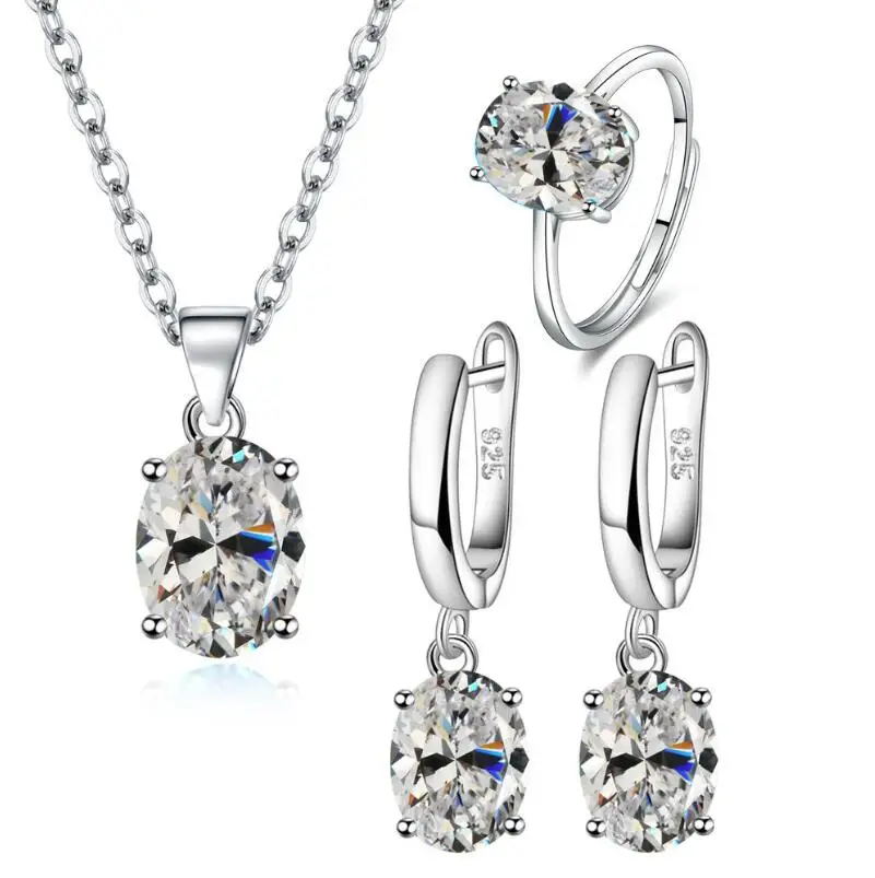 SMTCAT Natural Amethyst Citrine Garnet Peridot Blue Topaz 925 Sterling Silver Ring Earring Pendant Necklace Jewelry Set