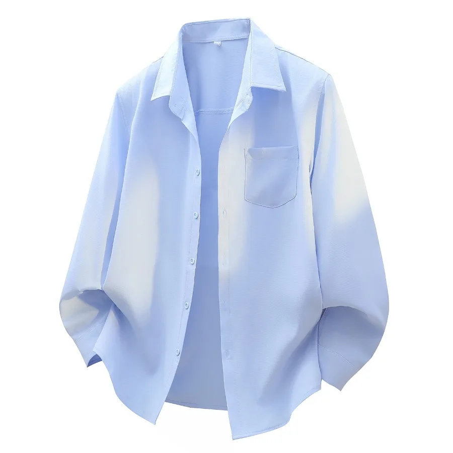 

Blue Pocket Long Sleeve Shirt Simple Comfortable Versatile Breathable Men's Business Casual Top