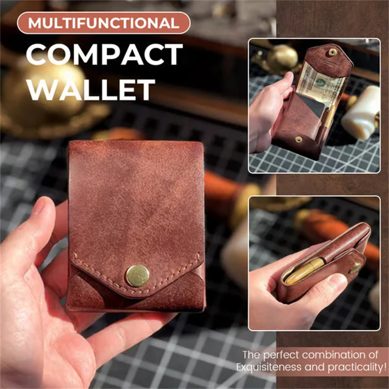 Multifunctional Compact Wallet, Leather Card Holder Wallet, Slim Wallet With Money Clip, Built-In Pen Slot, Front Pocket Wallet