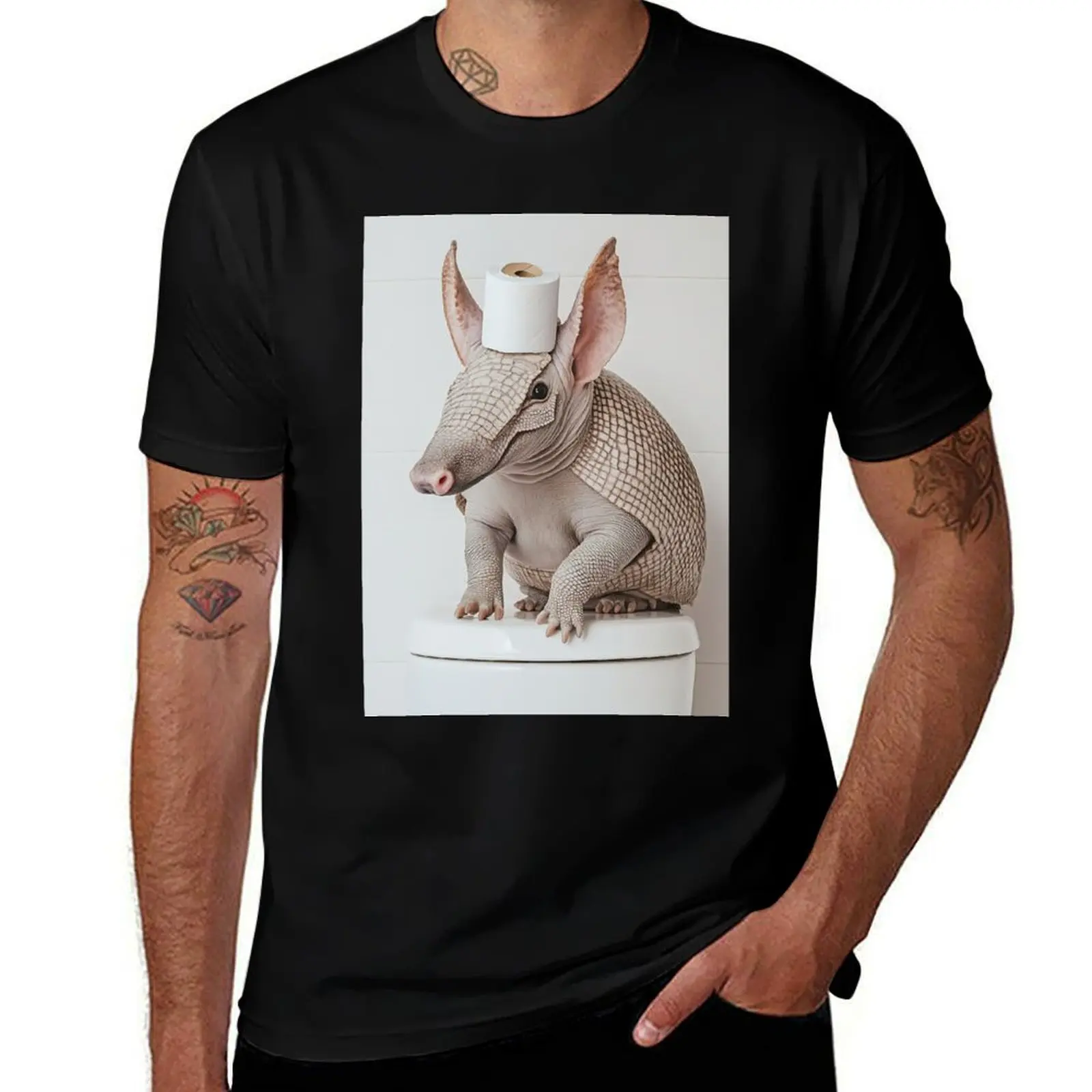 

Armadillo in Bathroom with Toilet Paper on Head T-Shirt oversized hippie clothes customs aesthetic clothes men clothing