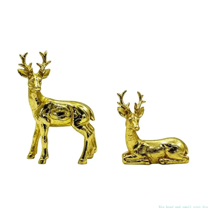 581C Christmas Deer Home Decors Figurine, Resin Holiday Tabletop Accent for Mantels Shelf Entryway and Winter Room Display