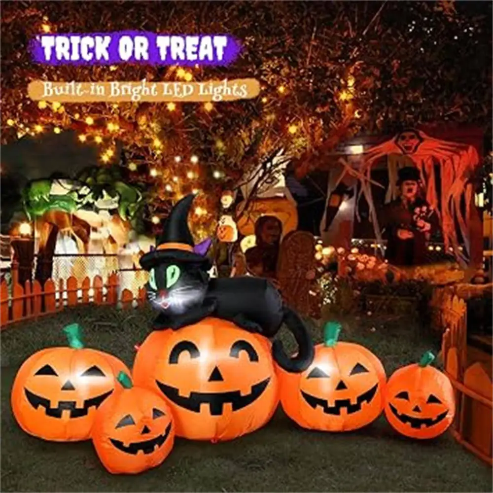 4.6FT/1.4M Inflatable Model Witch Black Cat Pumpkin Combo Figure Built-in LED Lights for Backyard Outdoor Holiday Decor