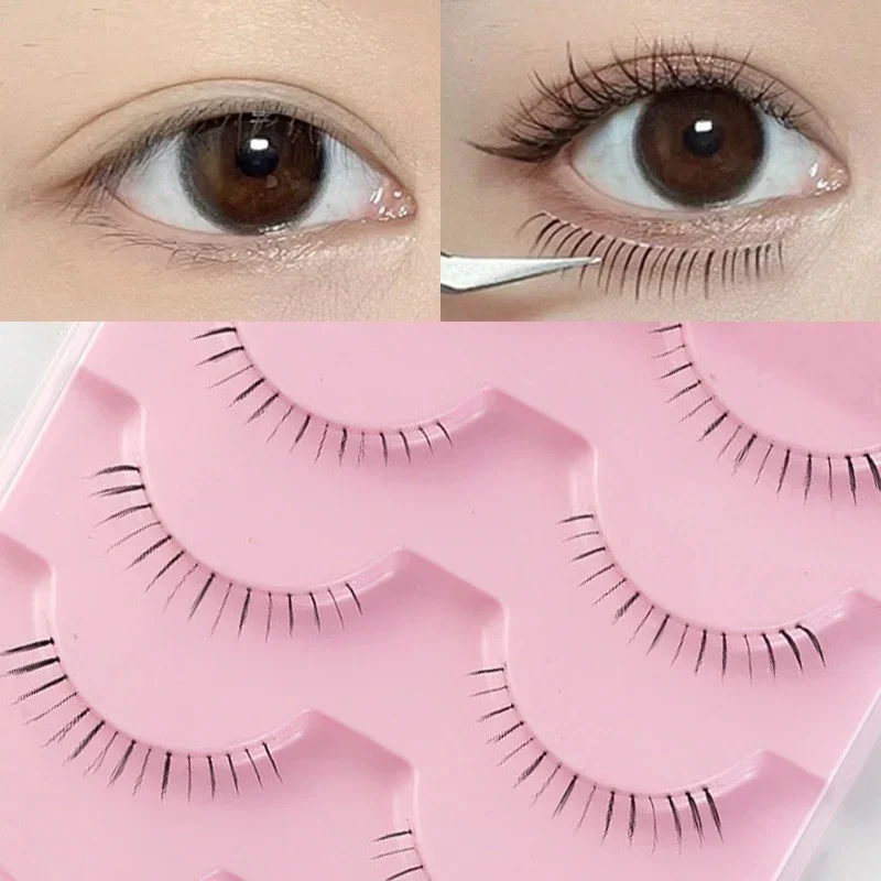 Ensemble de cils inférieurs manga naturels, tiges transparentes douces et moelleuses, extension de cils faite à la main, outils de maquillage cosmétiques, 5 paires