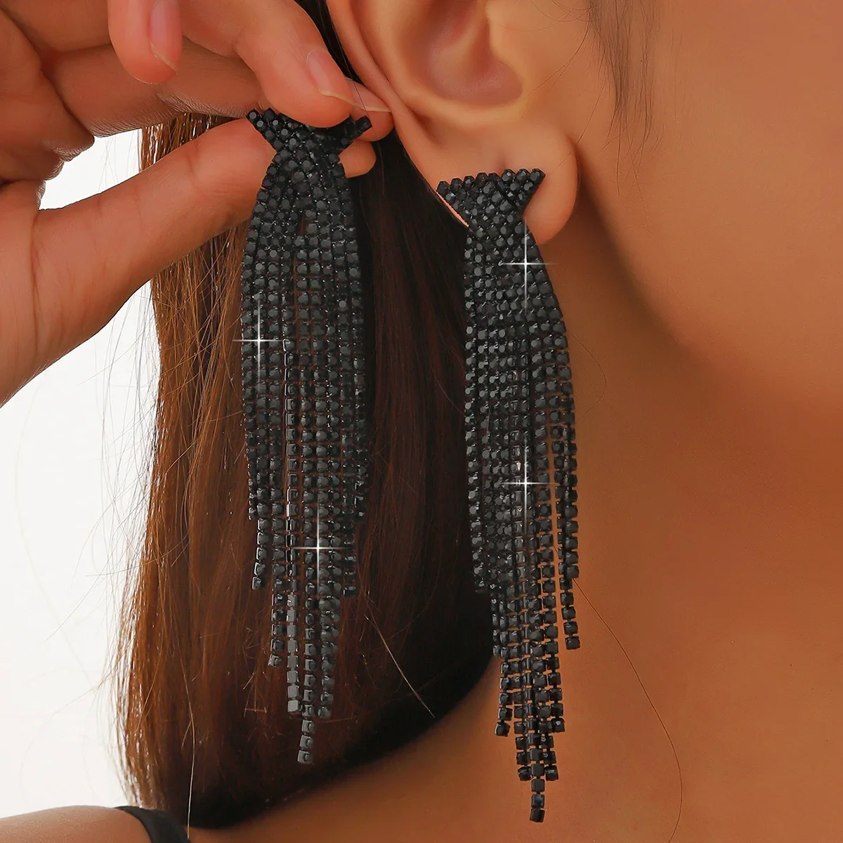 Long Crystal Tassels Earrings For Women Luxury Glitter Water Drop Earrings Red/Black/Blue/Gray Gradient Earrings Jewelry