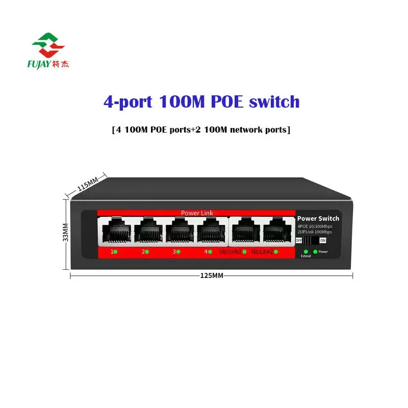 15V 4 Port 10/100M PoE + 2 Port 100M Ethernet Uplink poe anahtarı