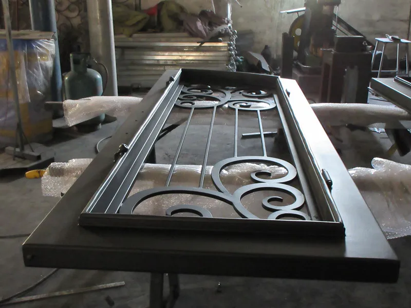Luxury French Modern Wrought Iron Double Doors Safety Glass