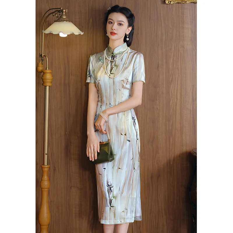 

High Quality Real Silk Cheongsam Dress Improved Women's Summer Retro 2024 High-Grade Young Chinese Style