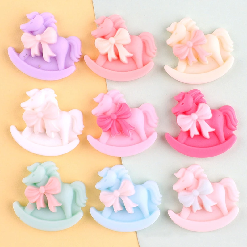 10pcs 25*23mm Flatback Carousel Resin Rocking Horse Charms Child Ink Jewelry Material Diy Mobile Phone Shell Beauty Accessory