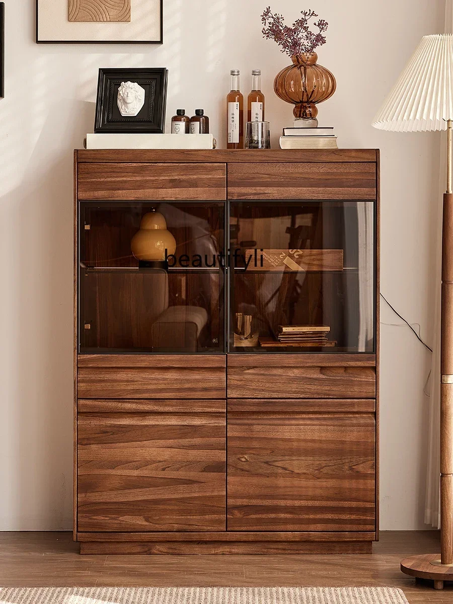 

South American black walnut solid wood low hall cabinet high cabinet wine cabinet living room home light luxury glass