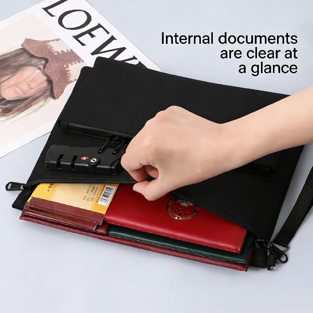 1PCS Money Bag with Lock, Double Layer Cash Bag Bank Bag for Cash, Passports, Notary Supplies, Valuable Storage Bag