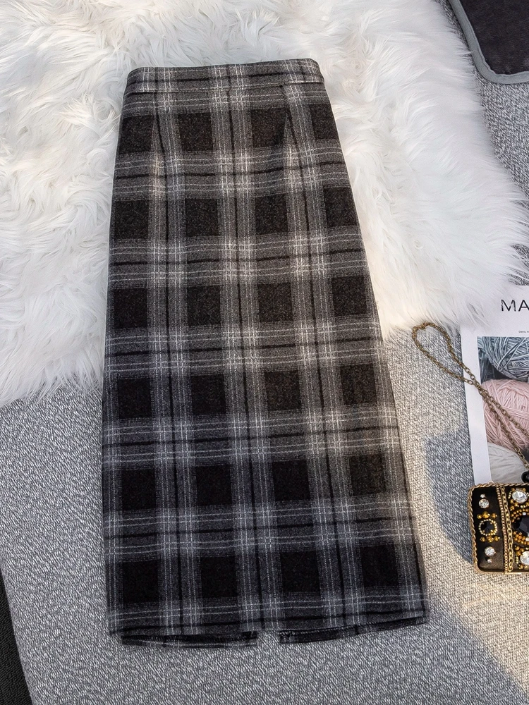 

Юбка трапециевидной формы с высокой талией, женские клетчатые юбки с запахом, осенне-зимний одинаковый свитер, юбки, юбки небольшого размера f