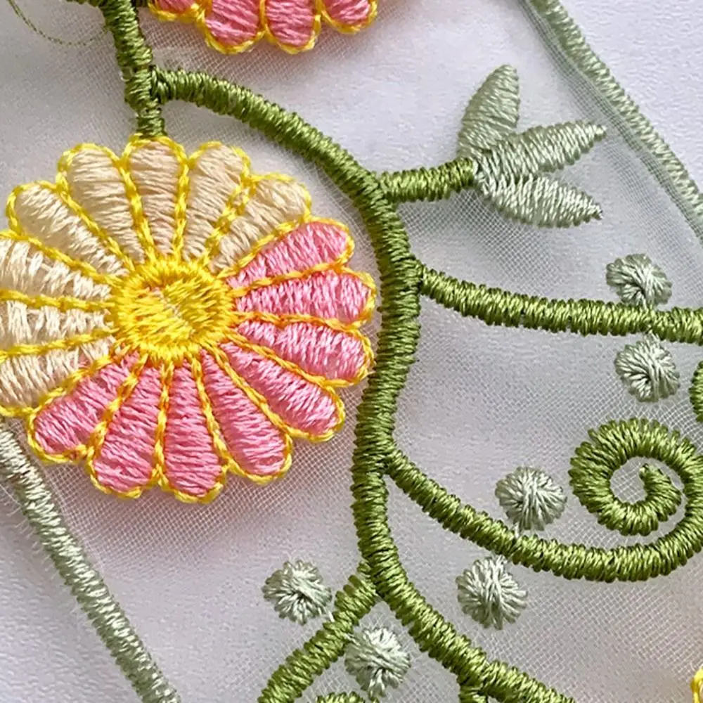 우아한 달콤한 자수 레이스 스카프 리본 프린트 플로럴 스카프 한국 스타일 스트라이프 스카프 헤어밴드 햇빛 가리개 트림 장식