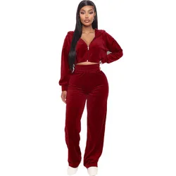 women\'s autumn and winter clothes Women Velvet Hoodie 2 Two Piece Pants Set Custom Zip Up Hoody Joggers Pant Set Tracksuit Women