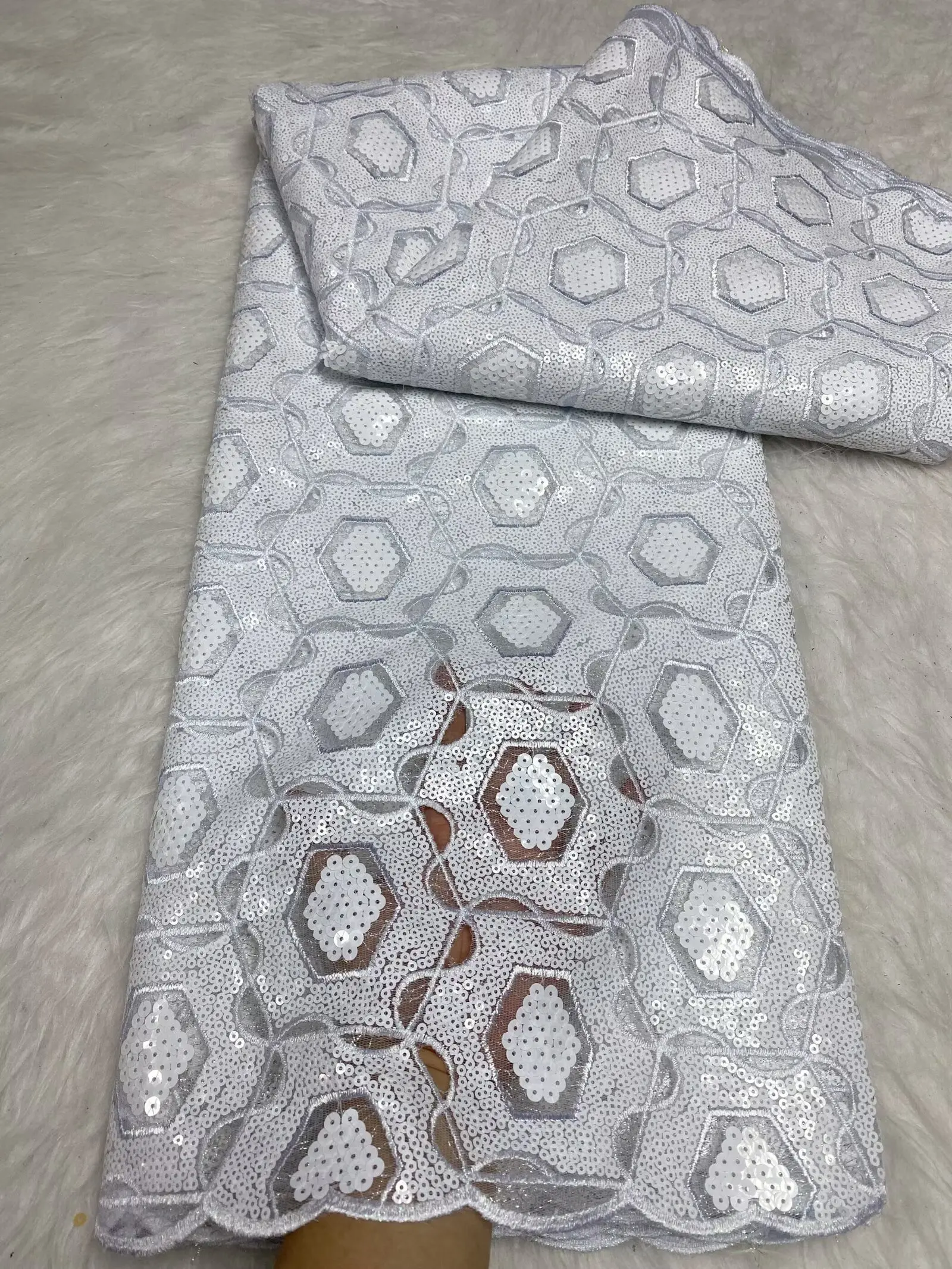 French Mesh Lace Fabric Sequins Bride Dress 2025 High Quality African Lace Fabric 5 Yards Nigerian Tulle Lace Sew -FY