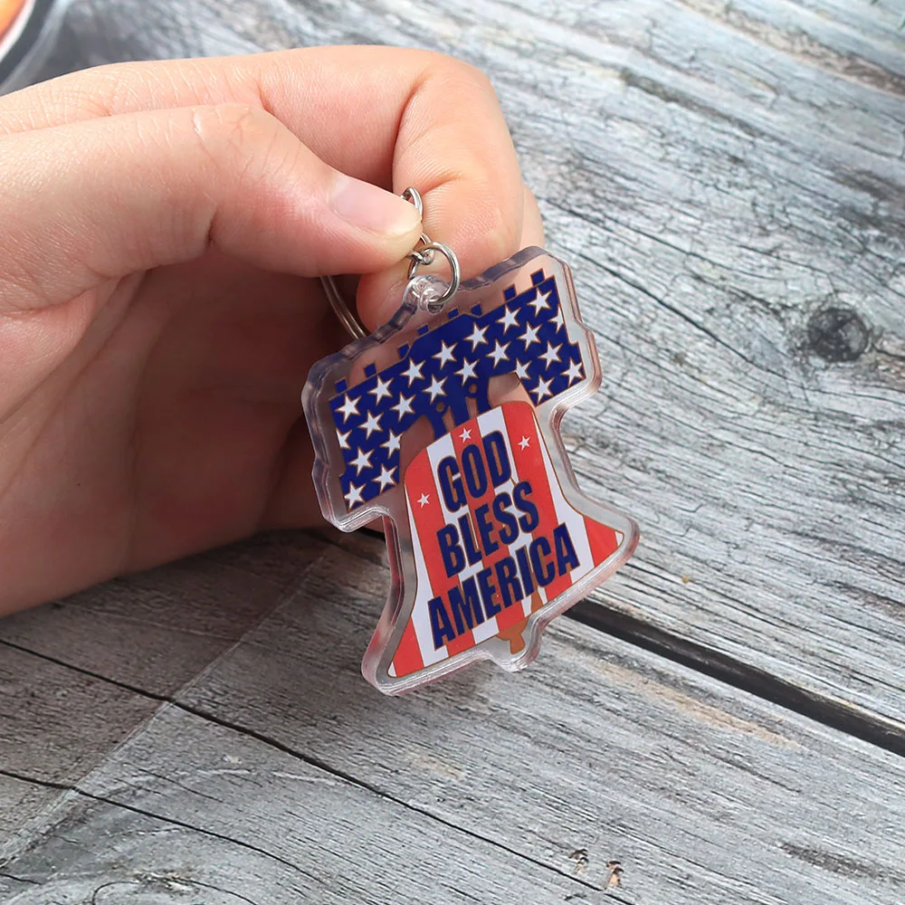 God Bless America Liberty Bell Keychain USA Flag Acrylic Keyring Patriotic Gift for Independence Day July 4th Souvenir Philadelp