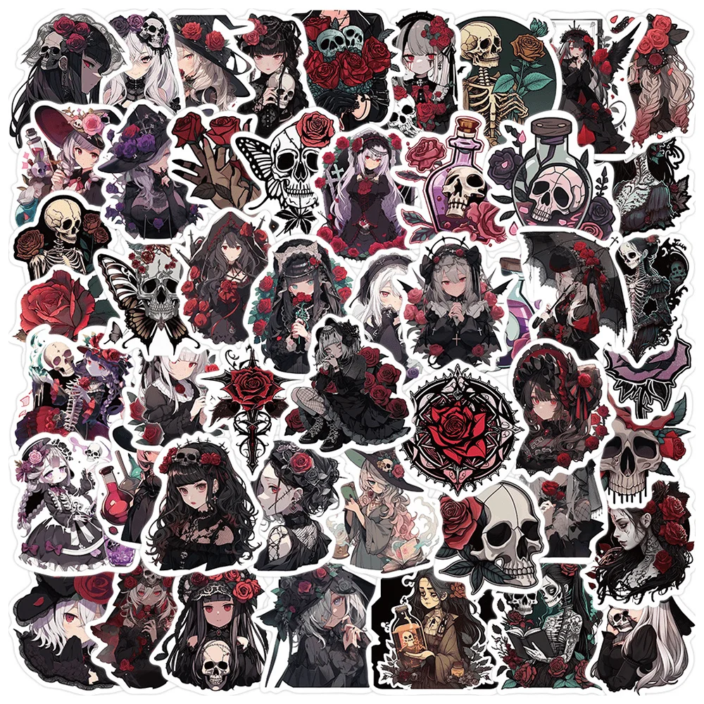 50pcs Gothic Rose Girl Stickers For Laptop Stationery Suitcase Ipad Guitar DIY Scrapbook Retro Sticker Craft Supplies Vintage