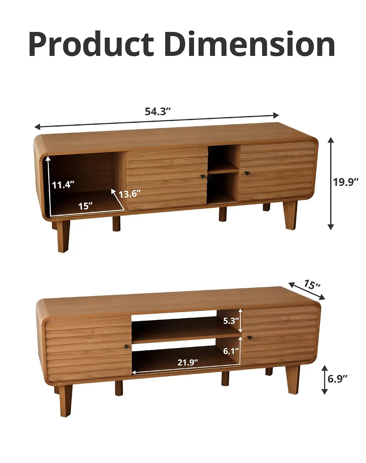 Mid Century Modern TV Stand With Sliding Doors & Storage For Living Room Bedroom, Fits 55 60 65 Inch TV, Walnut, Customized