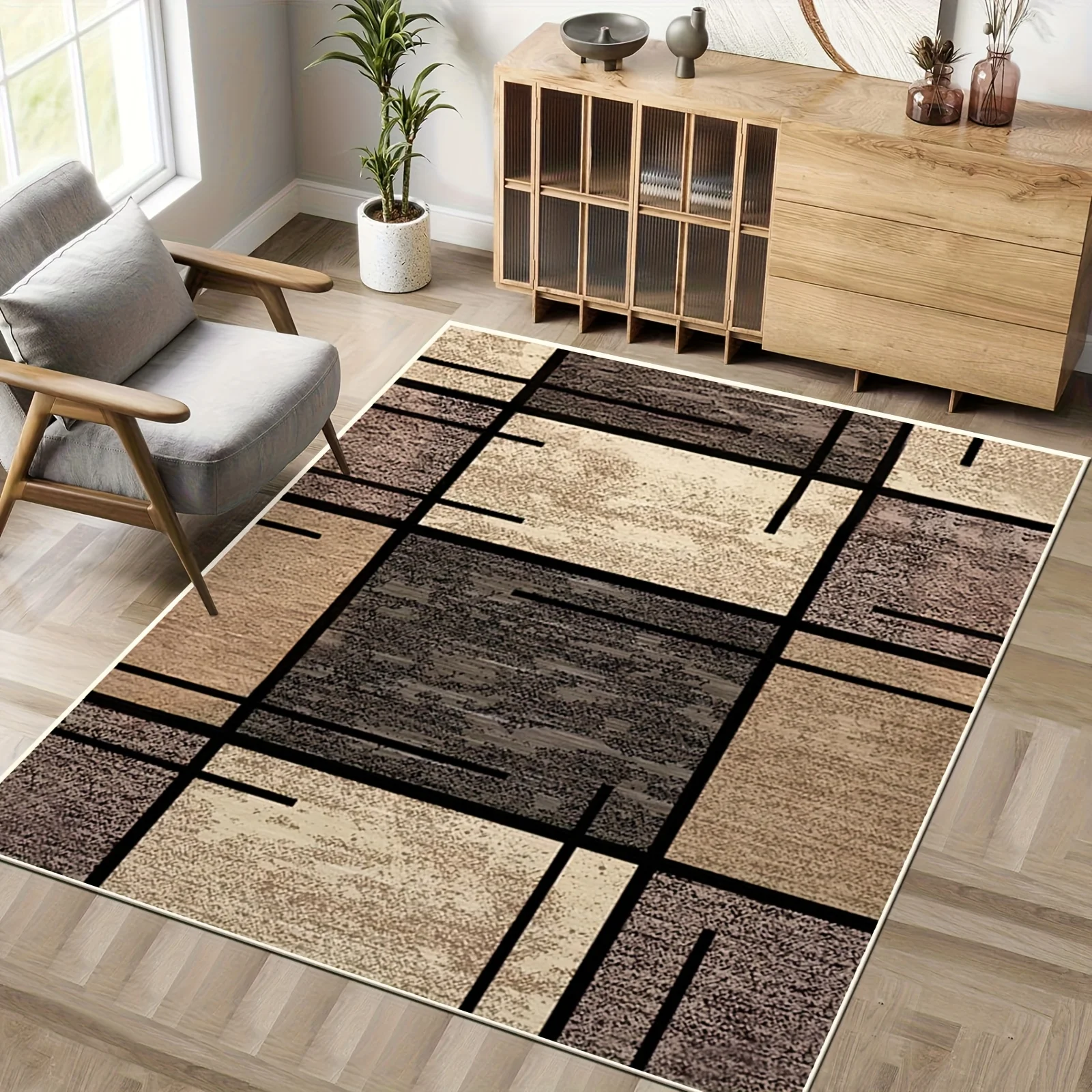 Rug Luxury Geometric Splicing Contrast Tone Print Floor Mat Chic Household Decor Living Room Lounge Bedroom Indoor Living Areas