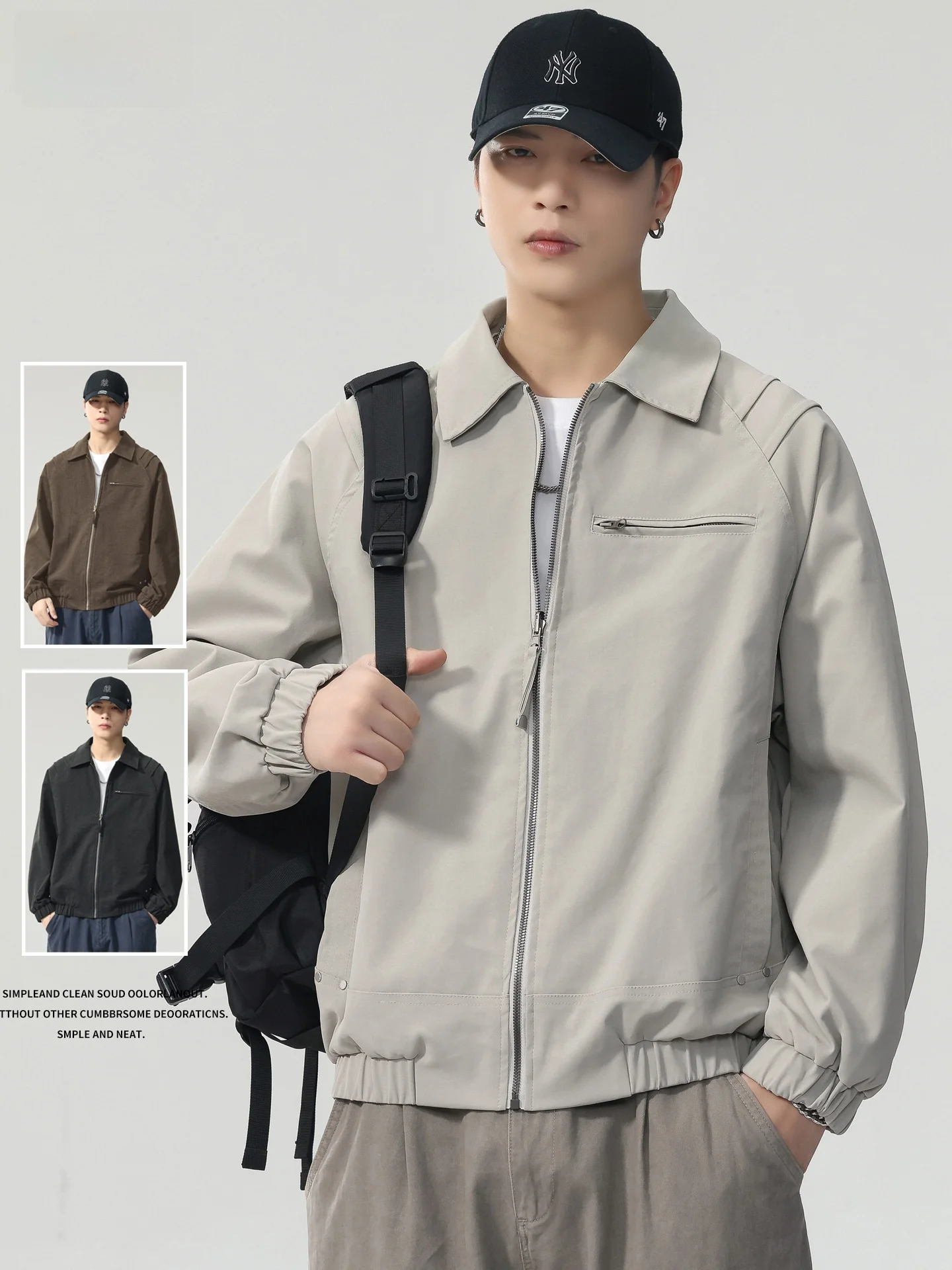 

Мужская байкерская куртка свободного кроя, весна-осень, в американском стиле, новинка 2026 года, с металлическим декором, прямым подолом, повседневная, модная