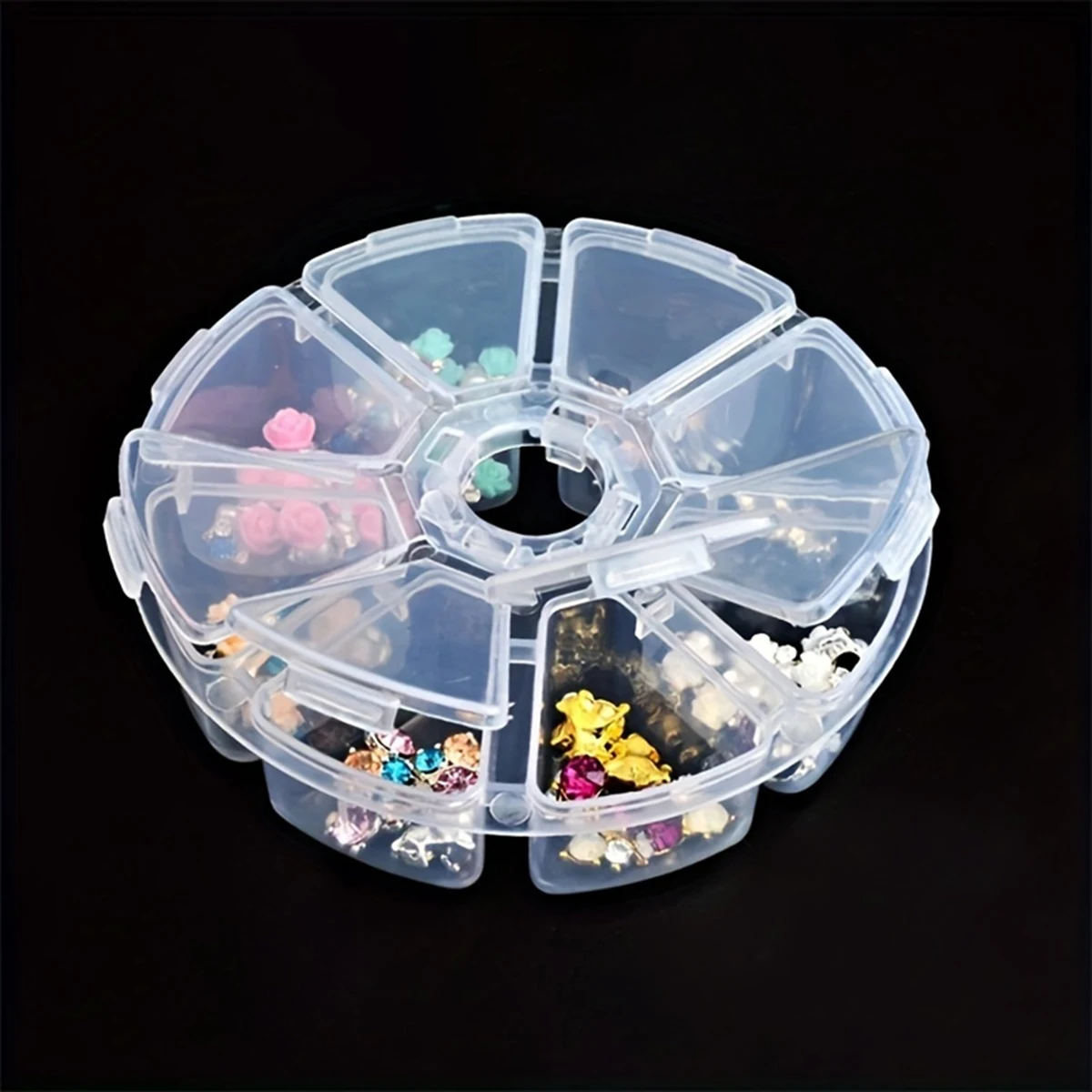 Integrated Design (10X2.5Cm Round with 8 Compartments) - 4 Round Transparent Plastic Storage Boxes, Suitable for Storing and Displaying Pills, Capsules, Jewelry, and Small Parts