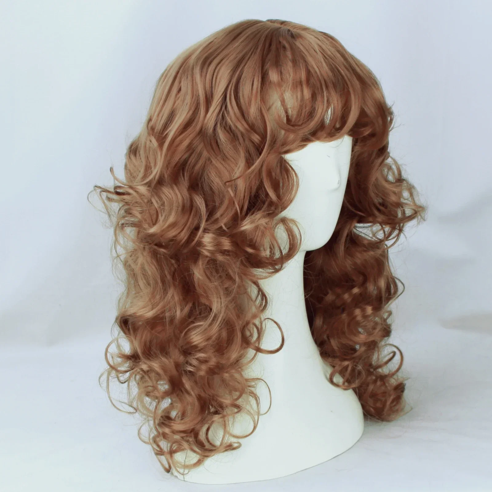 Women Long Brown Synthetic Curly Wig with Bangs Cosplay Party Daily Full Head Wigs  Factory Direct Wholesale, Affordable Bulk Price  Cost-effective Bulk Price