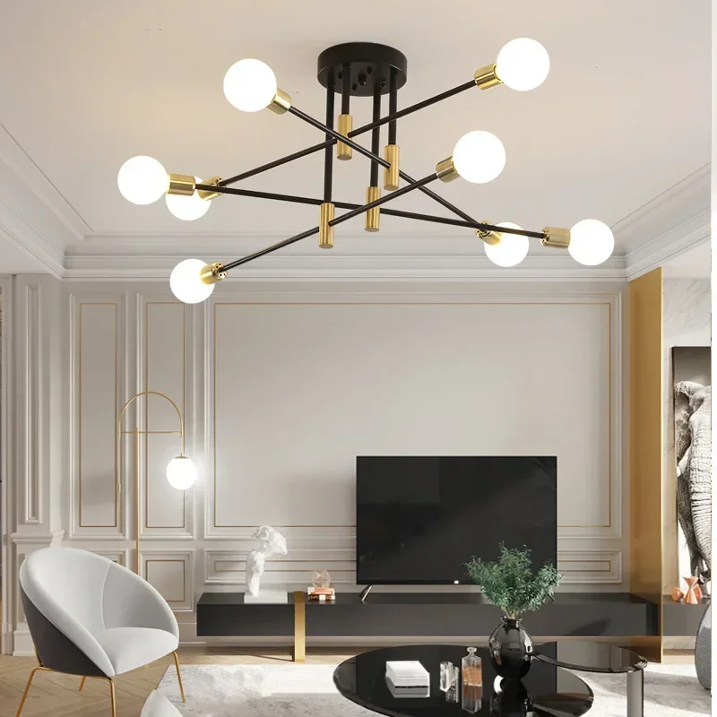 Modern LED Ceiling Chandelier 4/6 Heads Black Gold White Hanging Lamps For Ceiling Living Room Dining Rooms Bedroom Home Fixture