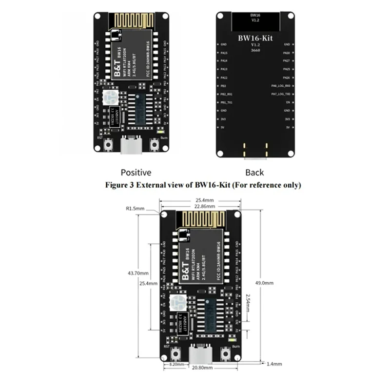 B49C 4X BW16-Kit Development Board RTL8720DN Dual-Band Wi-Fi Low-Power Bluetooth BLE Module Type-C Interface