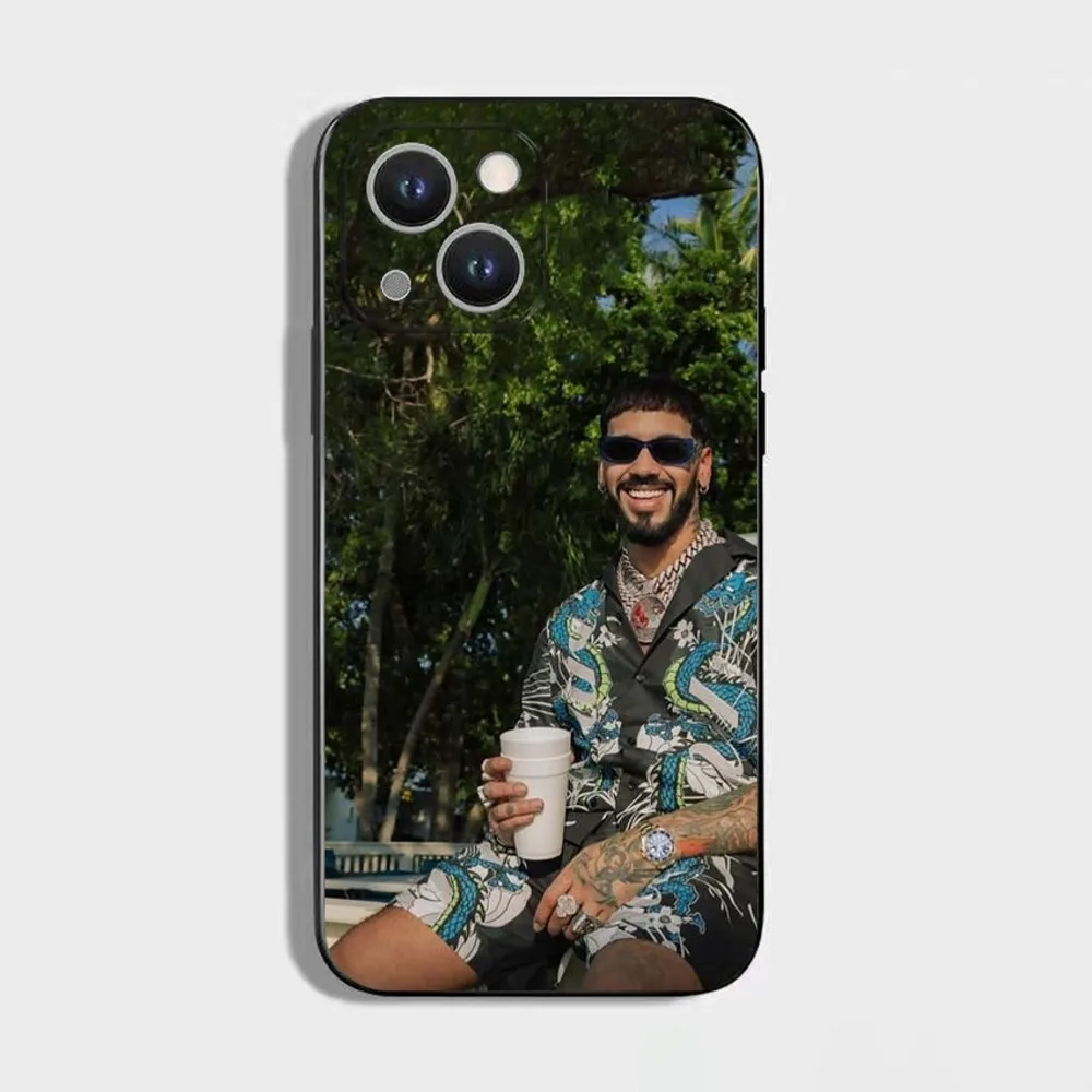 ラッパー A-Anuel AA リアル電話ケース iPhone 16、15、14、13、12、11 Plus、Pro Max、XS、X、XR、SE、Mini、8、7、ソフトシリコンブラックカバー用