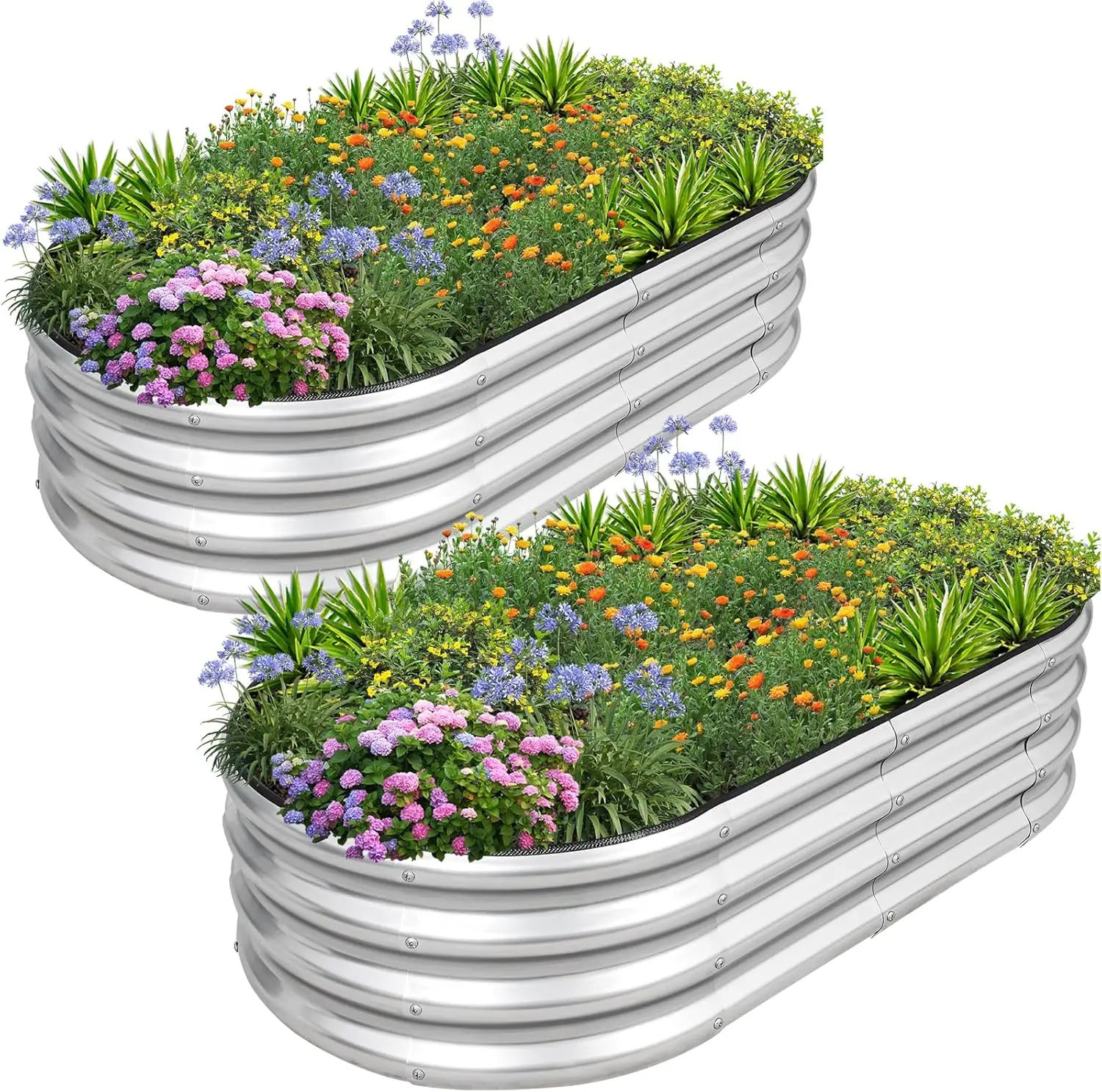 Raised Garden Bed & Garden Box, Galvanized Metal, 4x2x1ft Silver-2pack