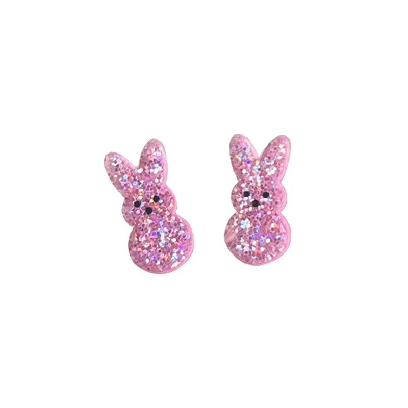 Boucles d'oreilles lapin de Pâques moelleuses, boucles d'oreilles kly, goujons scintillants, lapin de Rotterdam, faveur de fête de Pâques, acrylique, # EAR1000307, 2025