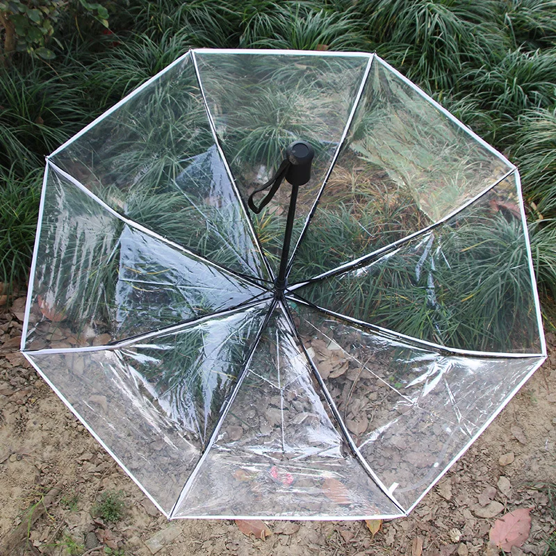 Transparent Automatic Rain Umbrella Windproof Auto Folding Black Umbrella Men Women Outdoor Travel Business Foldable Car Parasol