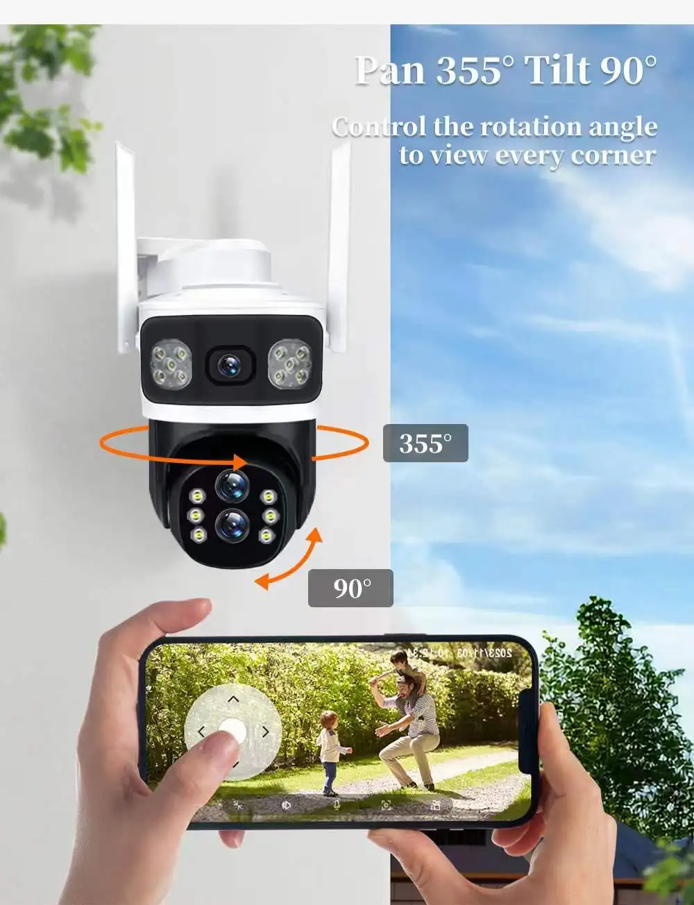 6MP UHD V380APP Triple Lens Three Screen Wireless PTZ IP Dome Camera Full Color AI Humanoid Detection Security CCTV Baby Monitor