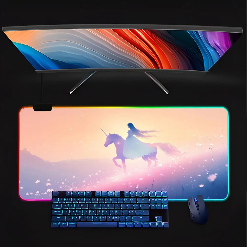 unicorn Mouse Pad Keyboard LED RGB Pc Gamer Glowing Rubber mause pad  Cute Cartoon Gaming Computer Boys Girls Friends Holiday Gi