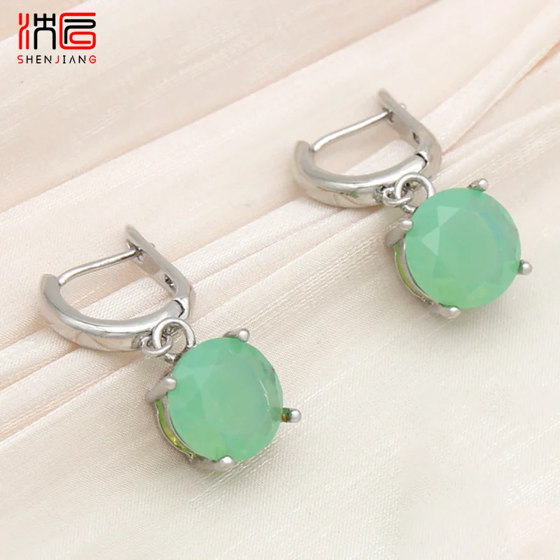 SHENJIANG New Fashion Classic 585 Rose Gold Color Round White Opal Dangle Earrings For Women Wedding Party Simple Trendy Jewelry
