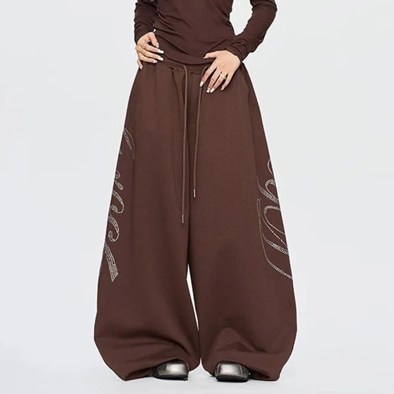 American Vintage Street Wide Leg Pants Women Lazy Jazz Hiphop Harajuku Y2K Trousers High Waisted Gothic Solid Letter Sport Pants