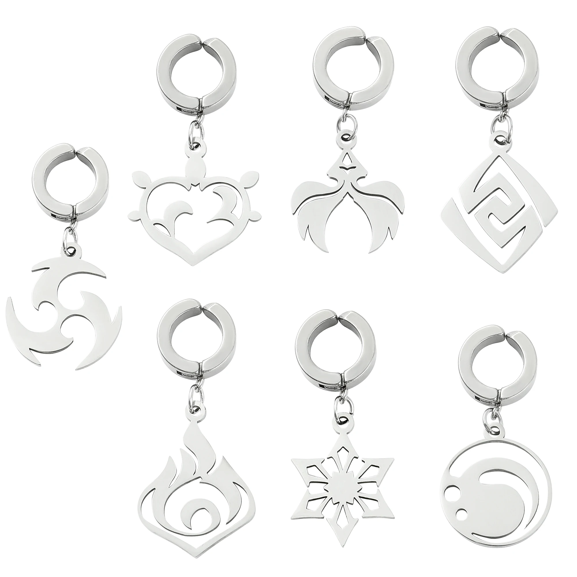 Genshin Impact Earrings Stainless Steel Jewelry God's Eye Pyro Hydro Anemo Electro Dengro Cyro Geo Element Anime Peripheral