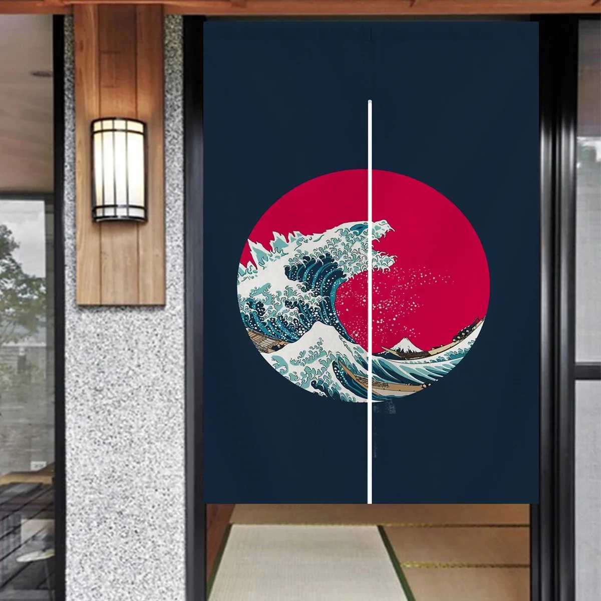Ofat Home Japanese Wave Pattern Door Curtain Ocean Sea Design Noren Doorway Curtain Home Decor Hanging Panel
