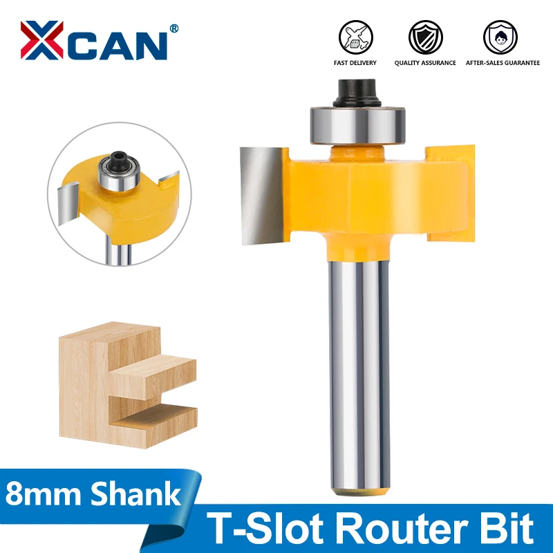 

XCAN 8mm T-Sloting Router Bit with Bearing 2T Rabbet Router Bit T Slot Milling Cutter Woodworking Tool