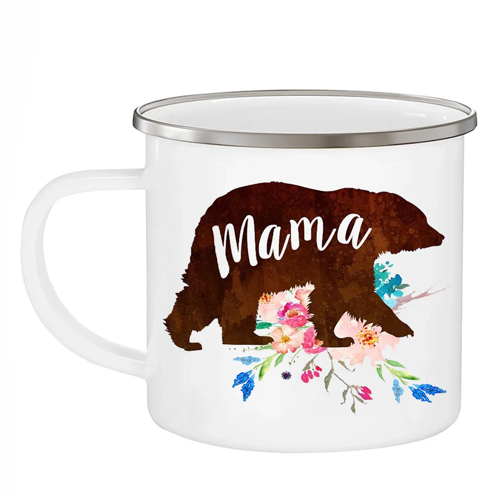 Mum Mama Bear Mugs Mommy Mom Coffee Cups Enamel Coffeeware Parents Daddy Dad Cups for Grandpa Gifts Grandparents Nana Grandma