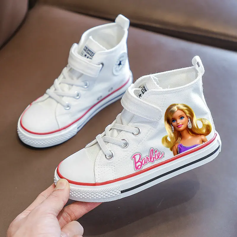 Girl Barbie Canvas Shoes Sneakers Children Lovely Cartoon White Casual Shoes Student Light BreatheTennis Shoes